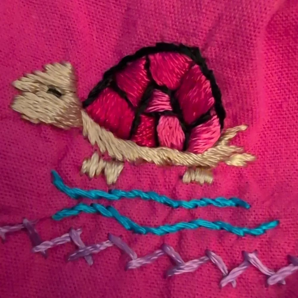 Vintage Girls Pink Embroidered Turtle Floral‎ Sundress